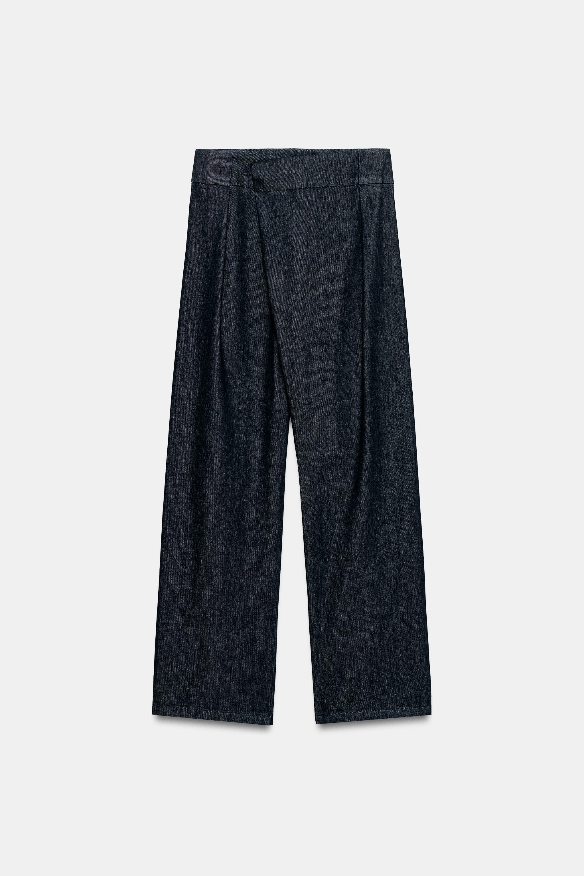 Zara Z1975 Yüksek Bel Geniş Paça Çapraz Bel Jean görsel 5
