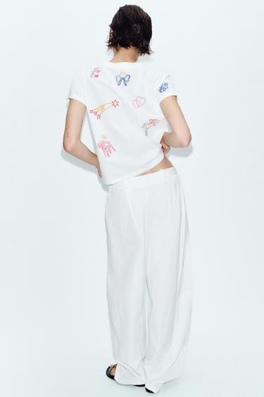 T-SHIRT BRODERIES CONTRASTE - Blanc cassé de Zara - Image 2