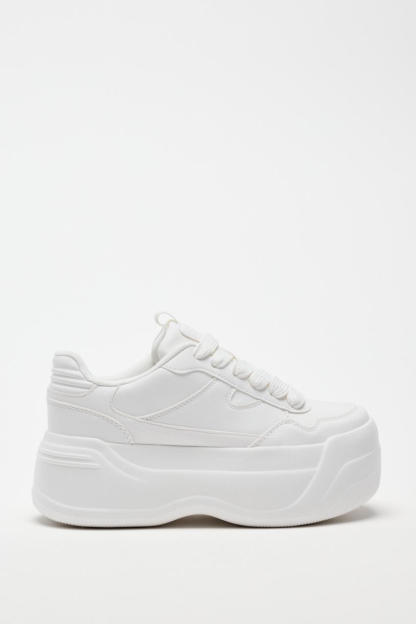 フラットフォームソール ランニングスニーカー - ホワイト | ZARA 
