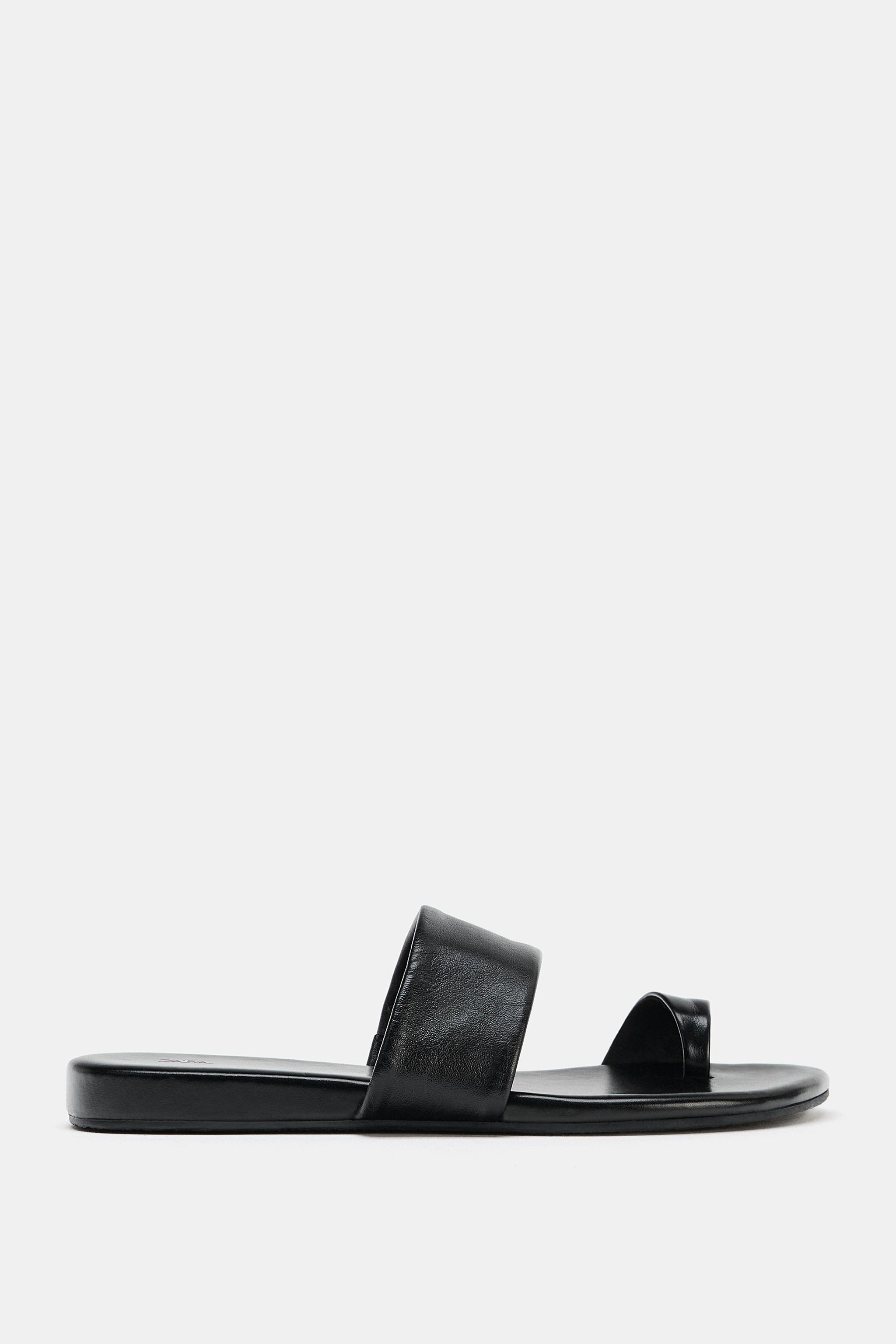 Женские сандалии Zara LEATHER TOE-LOOP FLAT SANDALS
