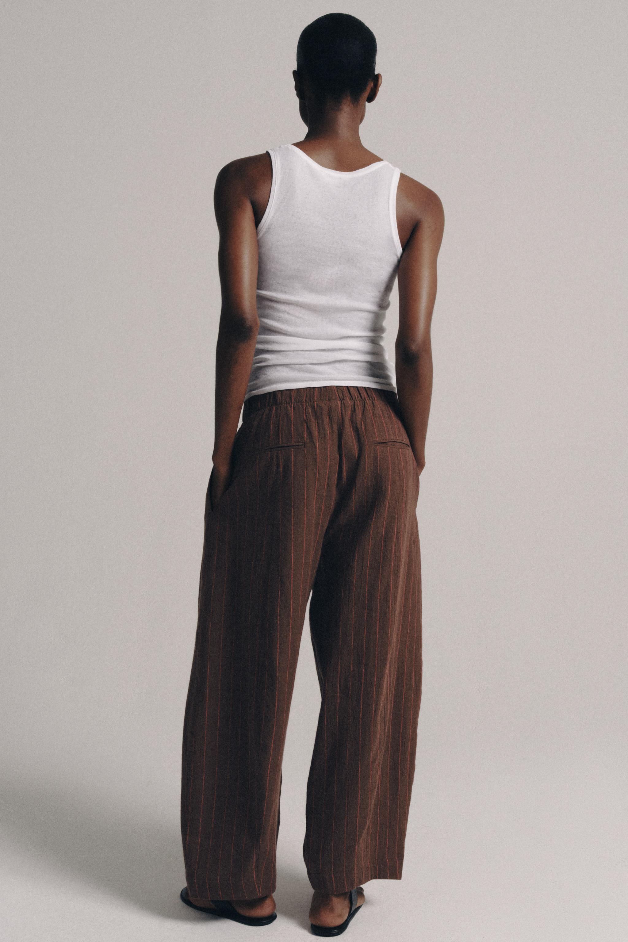Zara ZW COLLECTION ÇİZGİLİ KETEN PANTOLON görsel 3