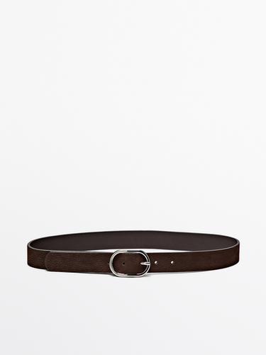 Zara Nubuck leather belt with oval buckle - Brown