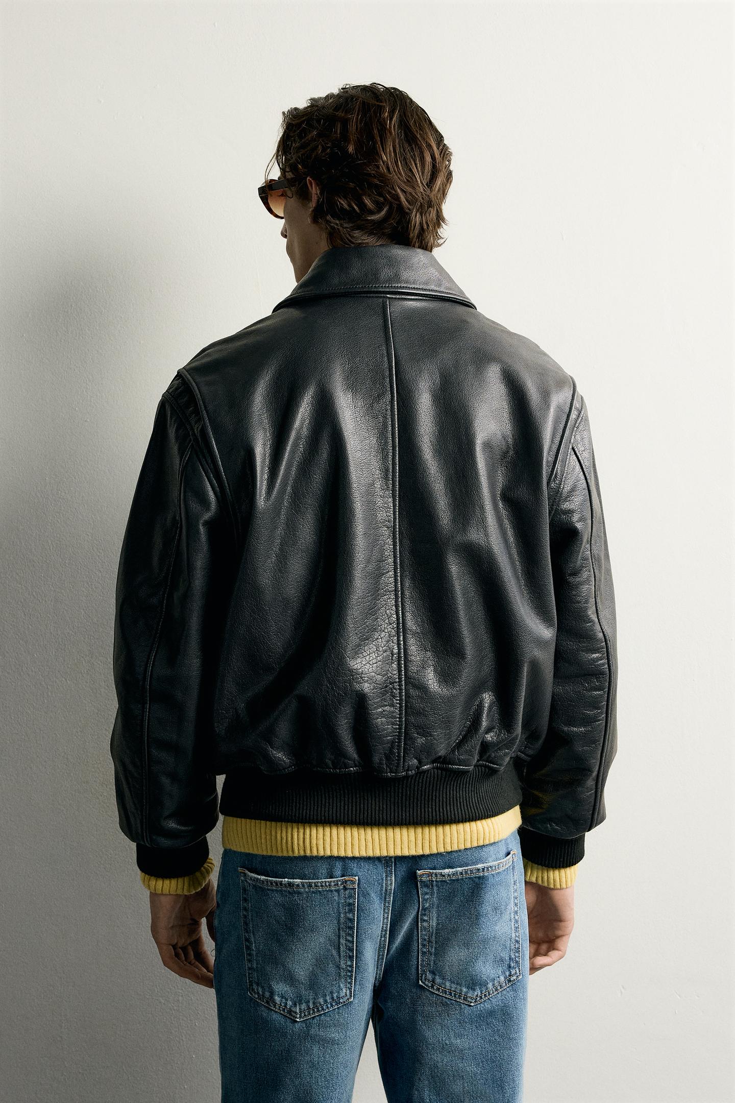 Мужская куртка Zara Regular Fit Leather, цвет: Чёрный — фото 3