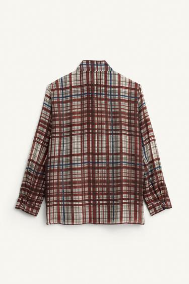 LIMITED EDITION FLOWING CHECK SHIRT - Ecru / Maroon by Zara - Image 6
