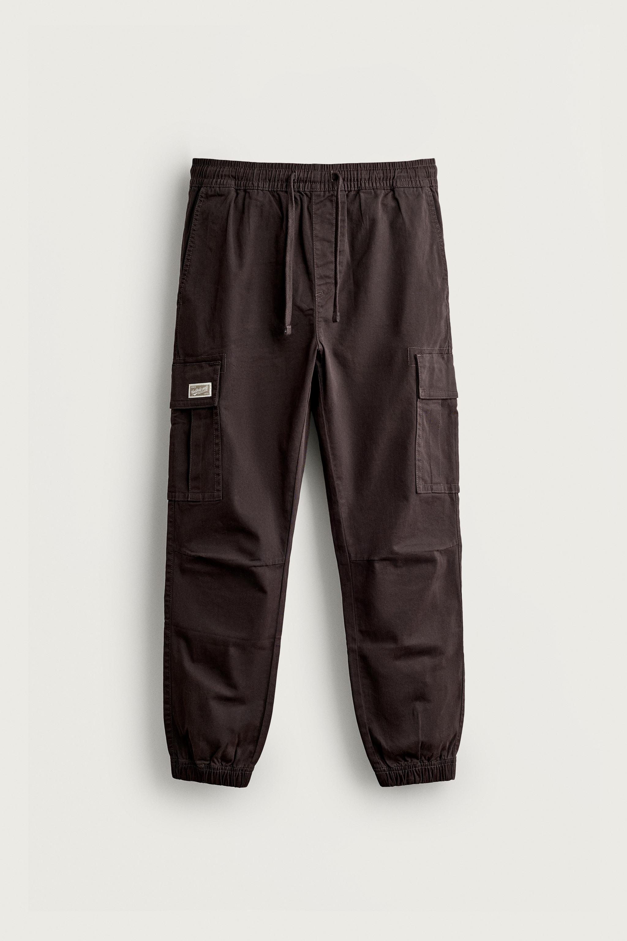 SLIM FIT CARGO TROUSERS — Brown