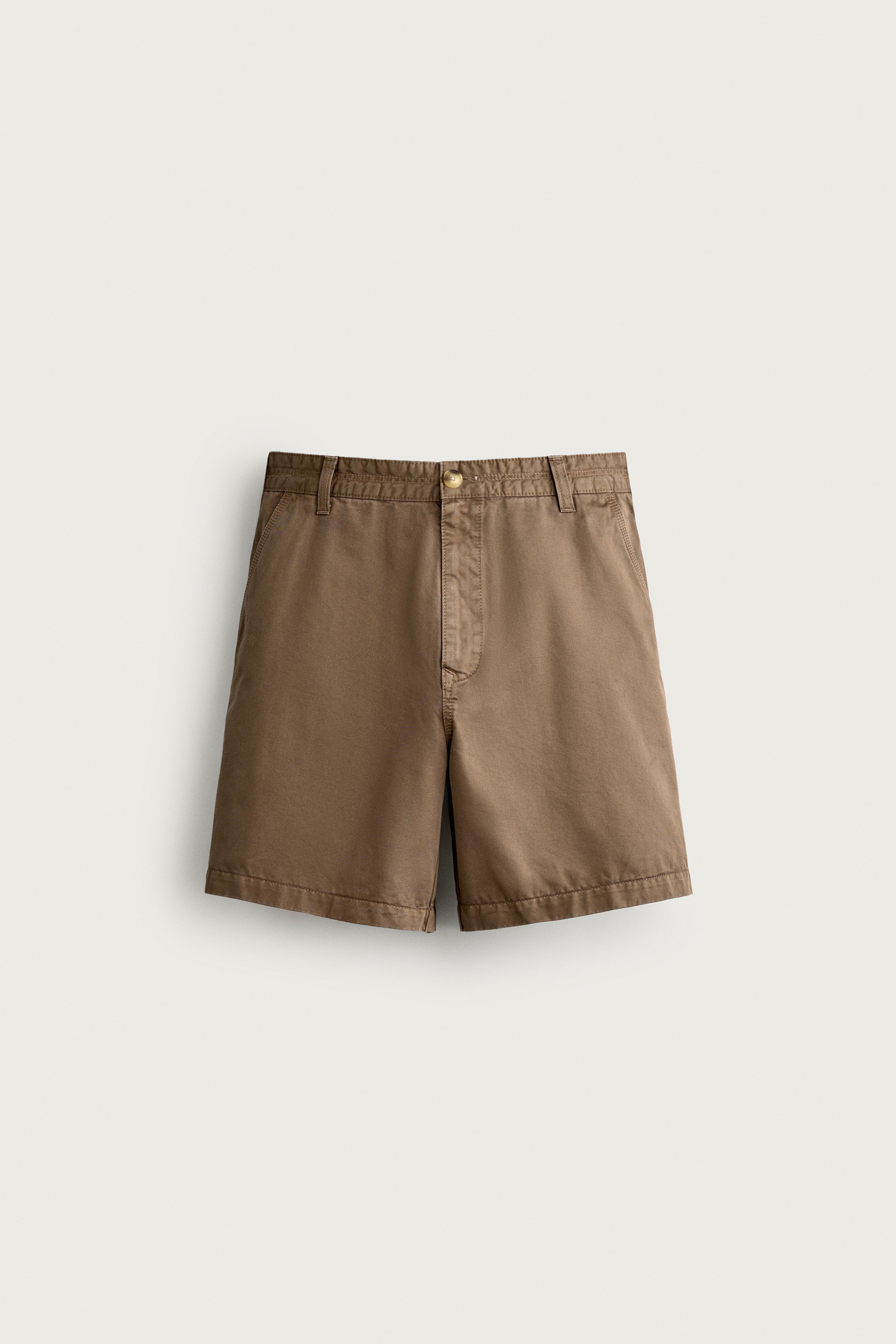 VINTAGE-WASH BERMUDA SHORTS — Light brown