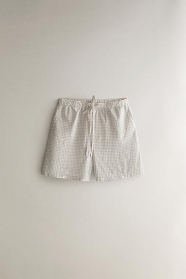 SHORT COTON À CARREAUX - Écru de Zara - Image 0
