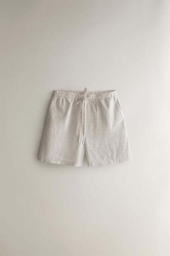 Zara CHECKED COTTON SHORTS - Ecru - Image 0