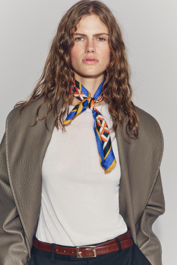 100% SILK PRINTED SCARF - Orange by Zara - Image 0