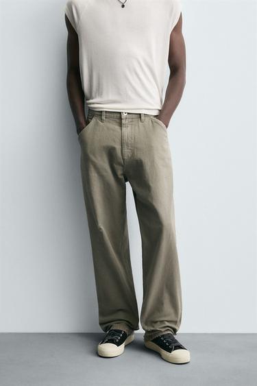 WASHED EFFECT CARPENTER TROUSERS - Light green by Zara - Image 1
