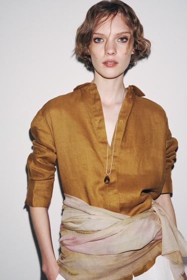 Zara 100% LINEN SHIRT ZW COLLECTION - Ocher