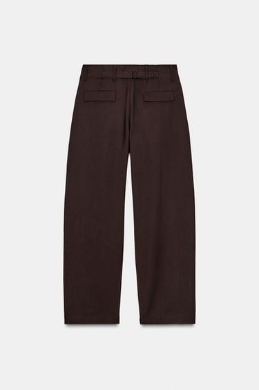 PANTALON CAROTTE LARGE AVEC BOUCLE ZW COLLECTION - Chocolat de Zara - Image 9