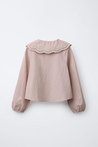 CHEMISE À COL CLAUDINE BRODÉE - Rose clair de Zara - Image 1