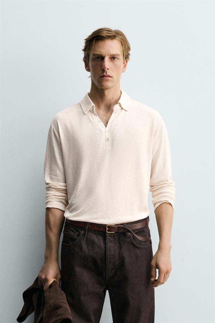 ZARA VISCOSE/LINEN RELAXED FIT POLO SHIRT