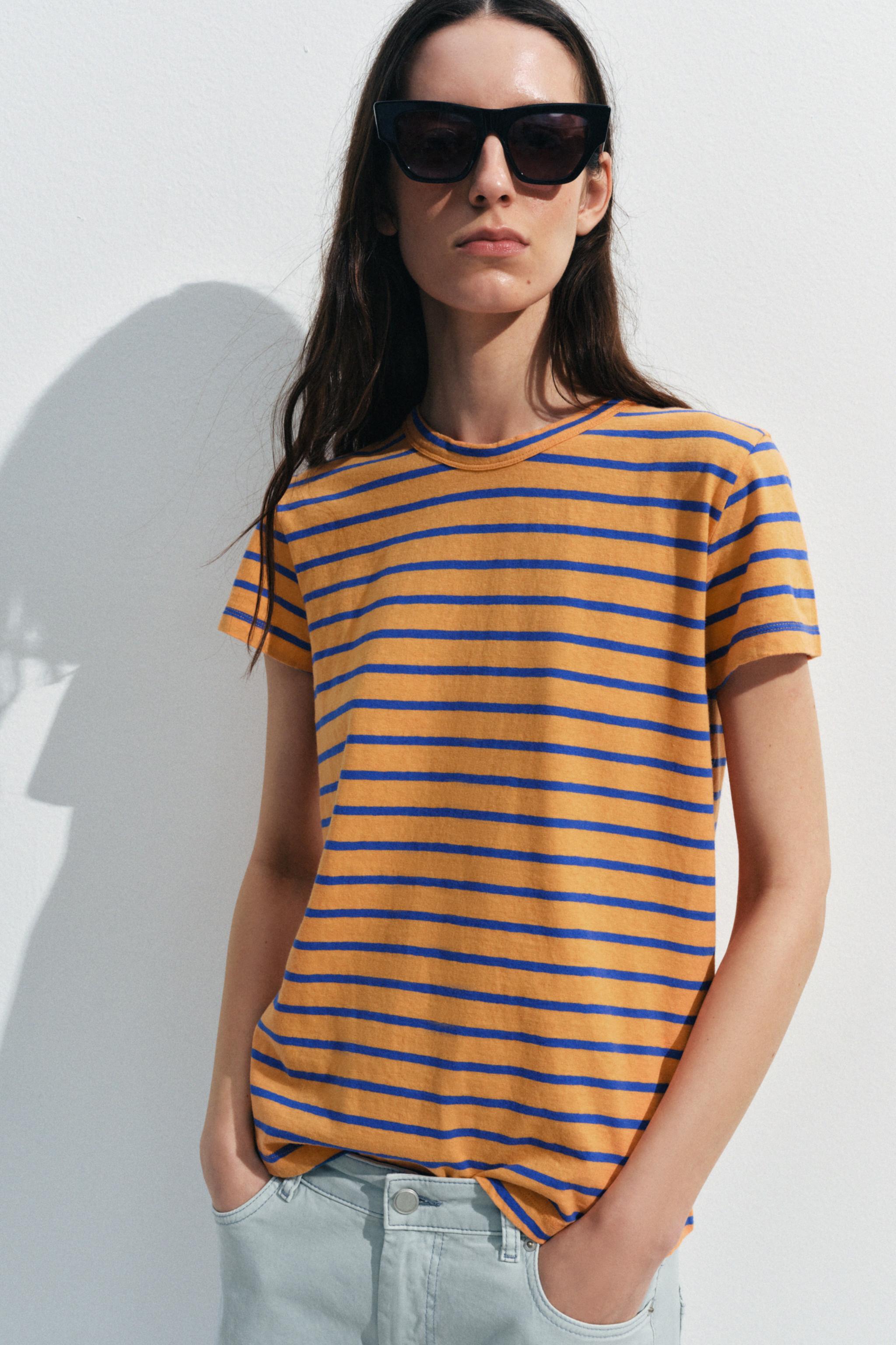 COTTON AND LINEN STRIPED T-SHIRT