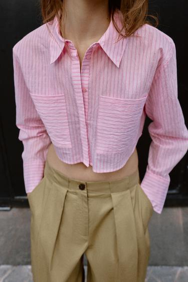 SHORT STRIPED SHIRT - Pink by Zara - Image 3