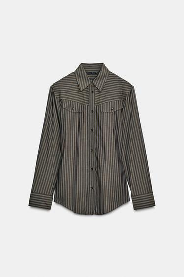 CAMISA POPELÍN RAYAS - Marrón-Azul de Zara