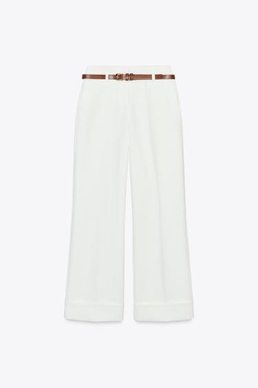 TURN-UP HEM TROUSERS WITH BELT - Ecru by Zara - Image 4