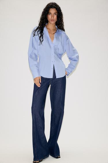 CAMISA ENTALLADA RAYAS - Celeste de Zara - Imagen 0
