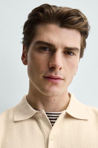 STRIPED TEXTURED POLO SHIRT - Oyster-white by Zara - Image 4