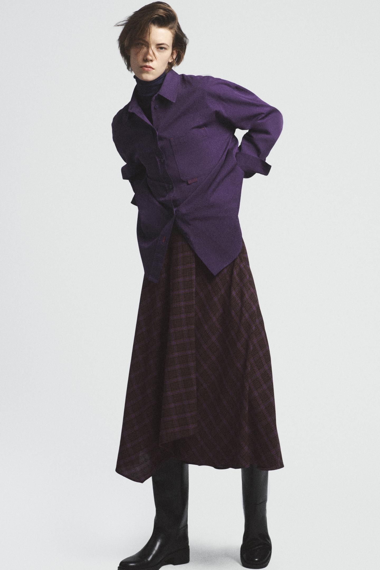 Женская рубашка Zara Oversized with Back Buckle, цвет: Фиолетовый