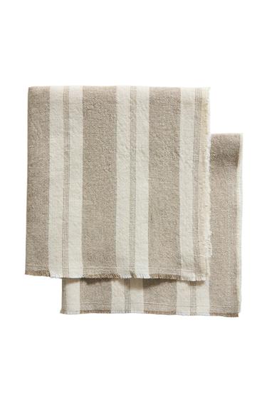 LEINENSERVIETTEN SCHWERER QUALITÄT, GESTREIFT (2ER-PACK) - Cremefarben von Zara