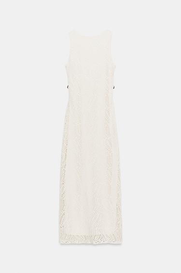 CROCHET MIDI DRESS WITH BEADED DETAIL - Oyster-white by Zara - Image 5