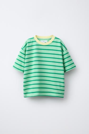 HEAVY-WEIGHT-T-SHIRT MIT STREIFEN - verwaschenes Grün von Zara