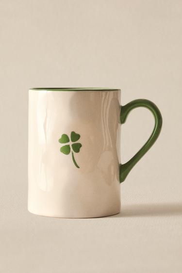 CLOVER STONEWARE MUG - White / Green by Zara - Image 6
