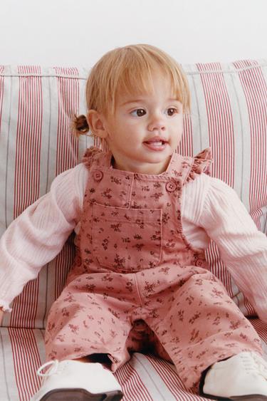 FLORAL TWILL LONG DUNGAREES - Pink by Zara
