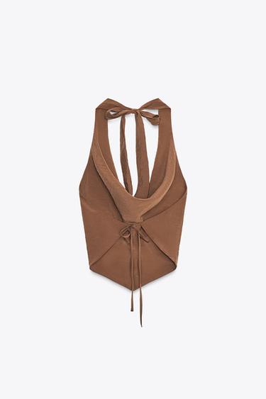 FLOWING DRAPED HALTER TOP - Dark brown by Zara - Image 3