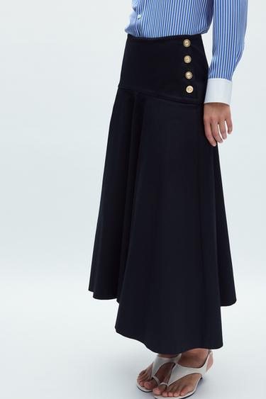 ZW COLLECTION CUMMERBUND BUTTON SKIRT - Navy blue by Zara