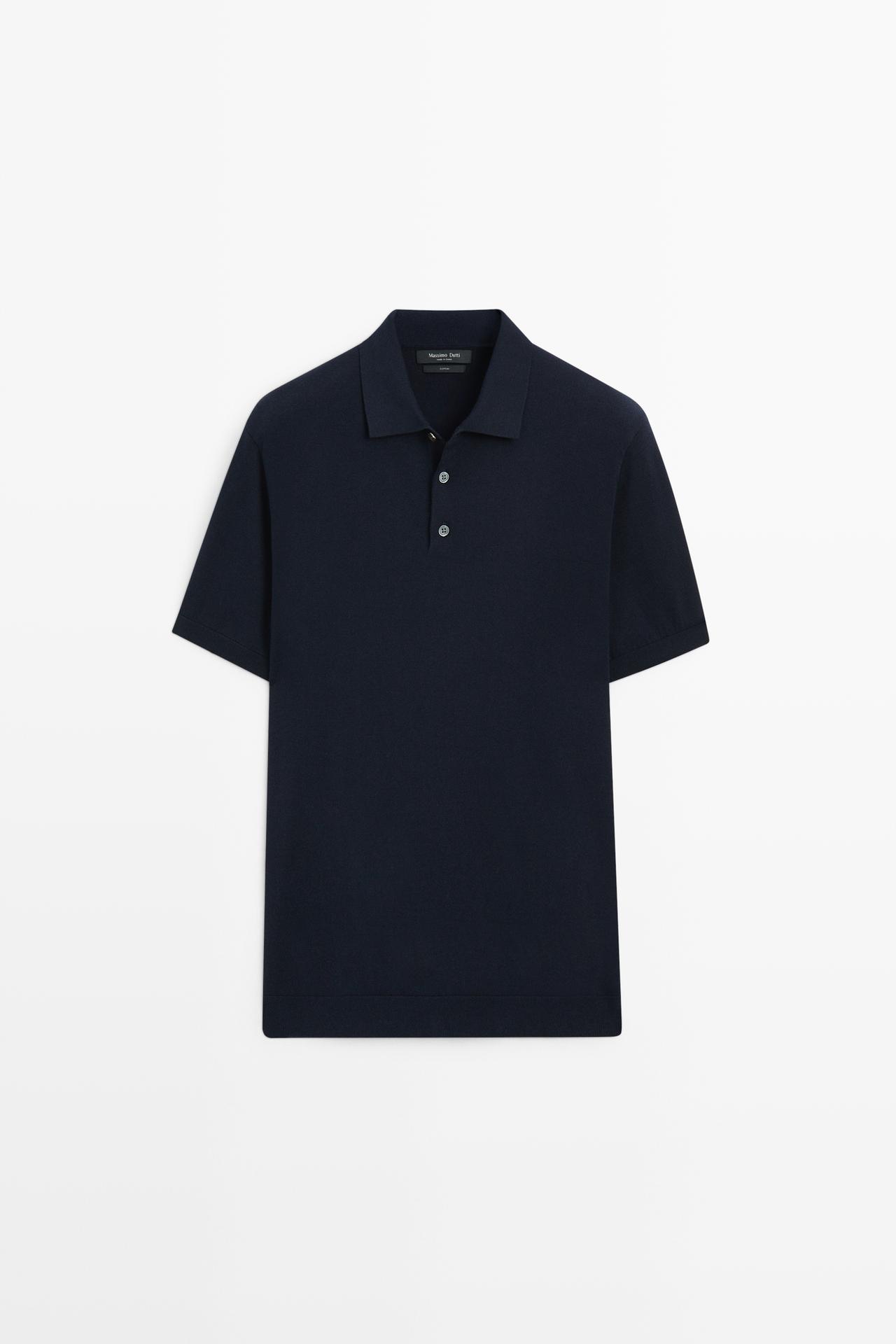 100% cotton knit polo sweater — Navy blue