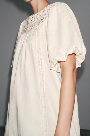 ZW COLLECTION EMBROIDERED SHORT DRESS - Ecru by Zara - Image 3