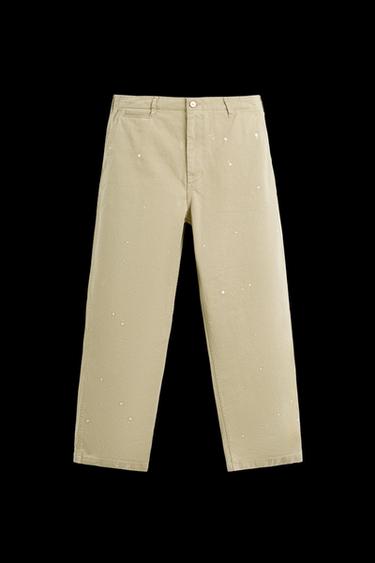 Zara PAINT SPLATTER CHINO PANTS - Beige - Image 0