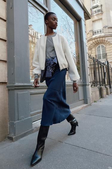 FALDA CAPA EFECTO ANTE - Azul medio de Zara