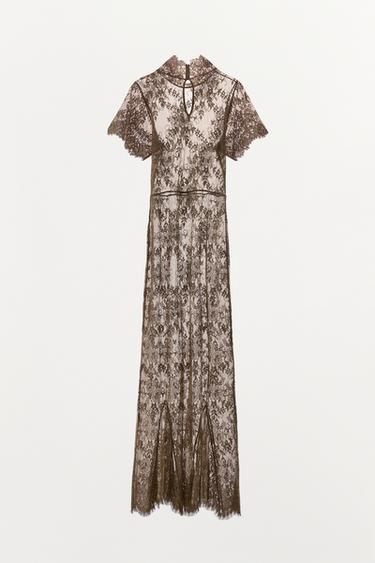ROBE EN DENTELLE À COL MONTANT - Marron de Zara - Image 2