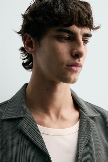 Zara REGULAR FIT TEXTURED SHIRT - Khaki