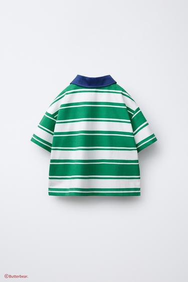 BUTTERBEAR © STRIPED POLO SHIRT - Green by Zara - Image 1