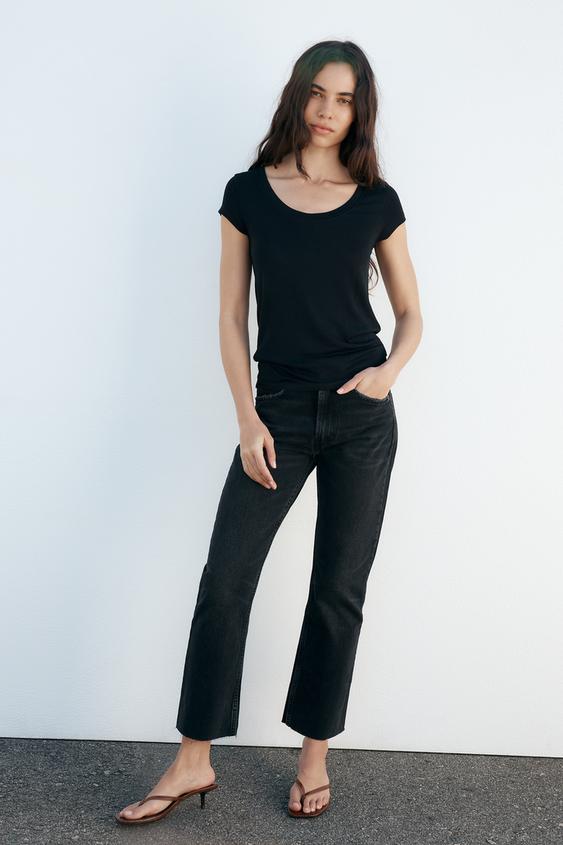 MID-RISE FLARED CROPPED TRF JEANS - Black