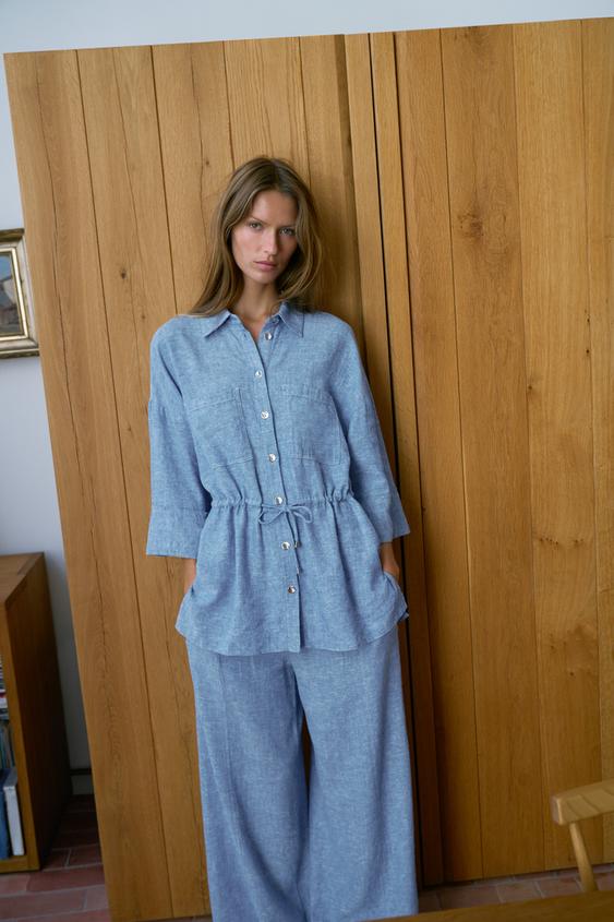 WIDE LEG LINEN PLEATED PANTS SET from Zara - $59.90