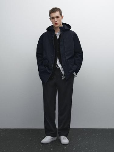 Zara Cotton blend hooded parka - Dark navy - Image 0