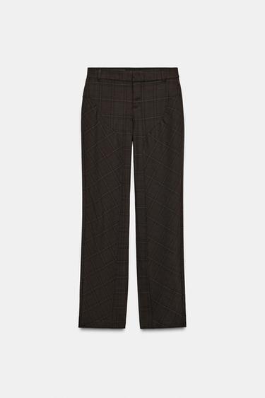 PANTALÓN CUADROS COSTURAS - Khaki de Zara - Imagen 0