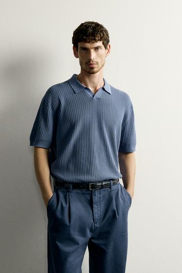 REGULAR FIT TEXTURED KNIT POLO — Faded sky blue 2