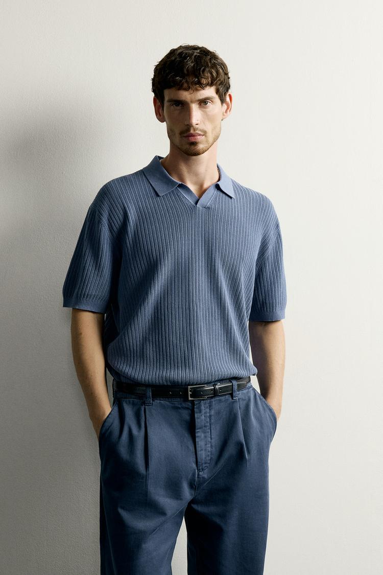TEXTURED REGULAR FIT KNIT POLO SHIRT