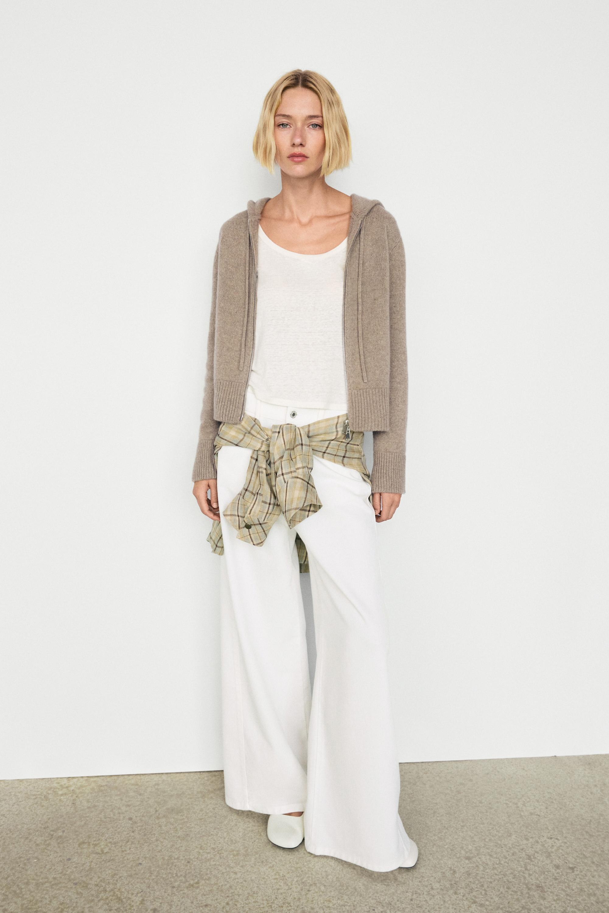 Cardigan zippé à capuche 100 % cachemire