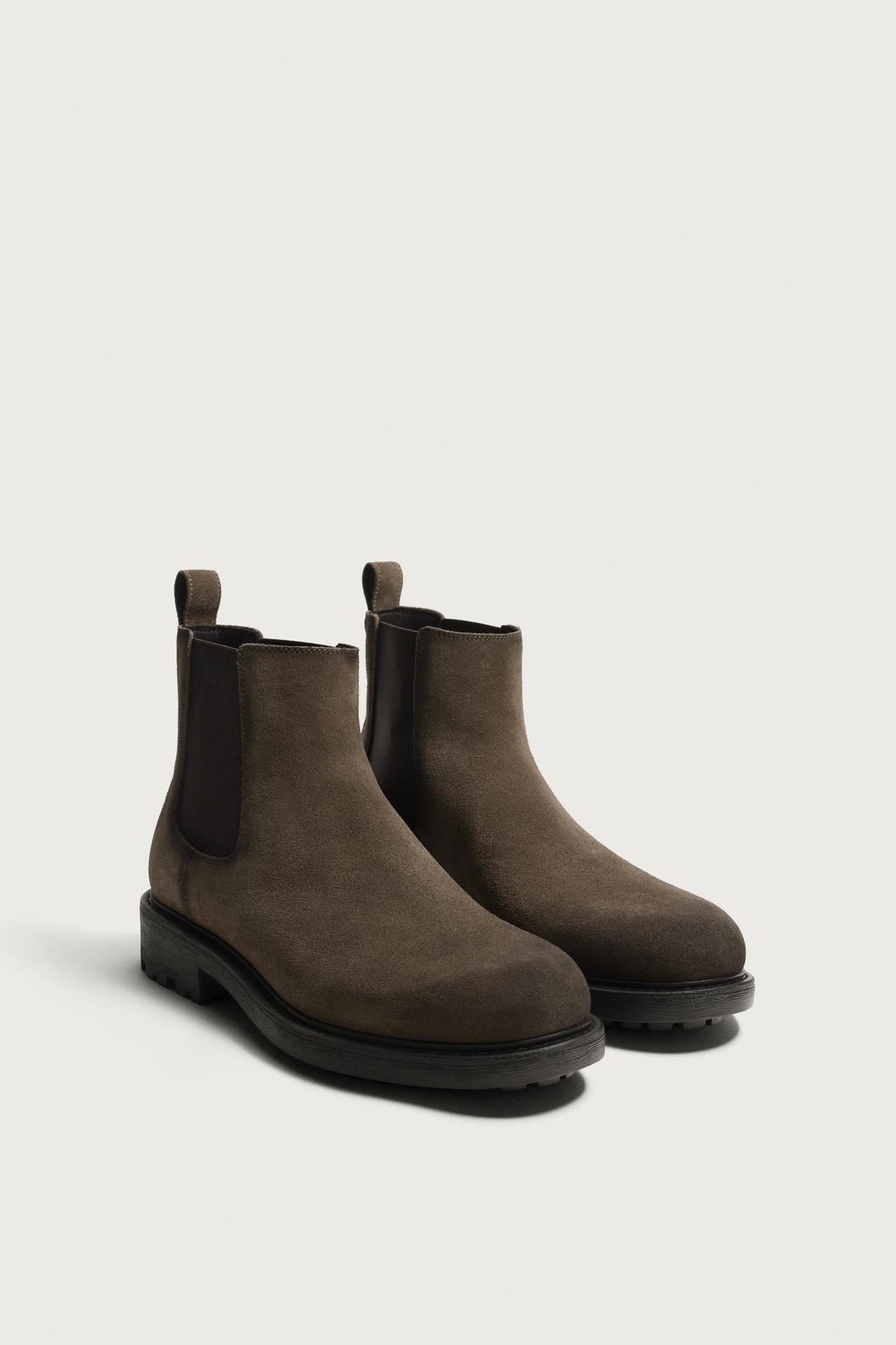 LEATHER TRACK SOLE BOOTS — Taupe Gray