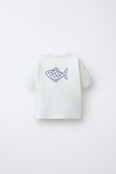 T-SHIRT IMPRIMÉ POISSONS - Blanc de Zara - Image 1