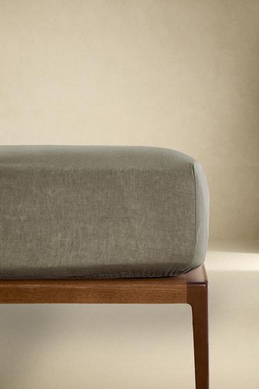 Zara WASHED LINEN FITTED SHEET | 11.8" THICK (140 GxM²) - Charcoal - Image 0