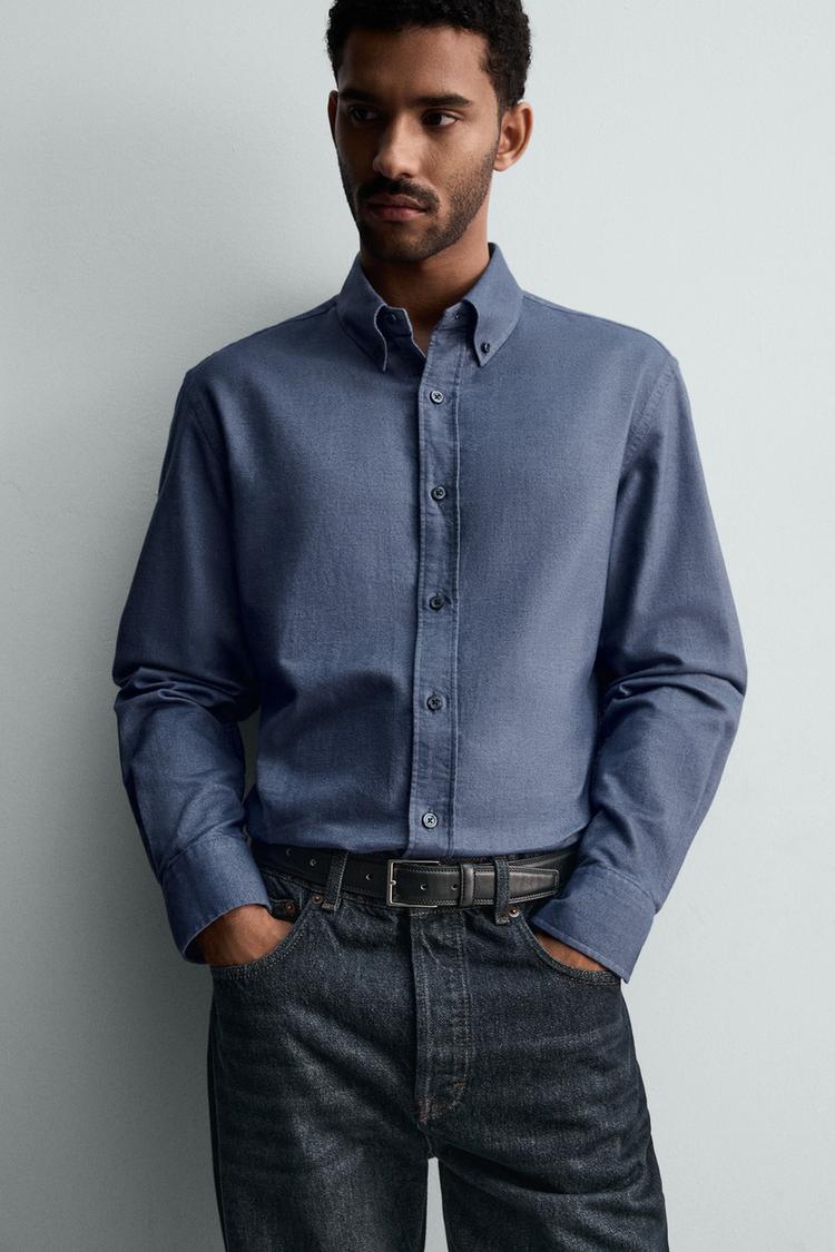 ZARA WASHED TEXTURED OXFORD SHIRT